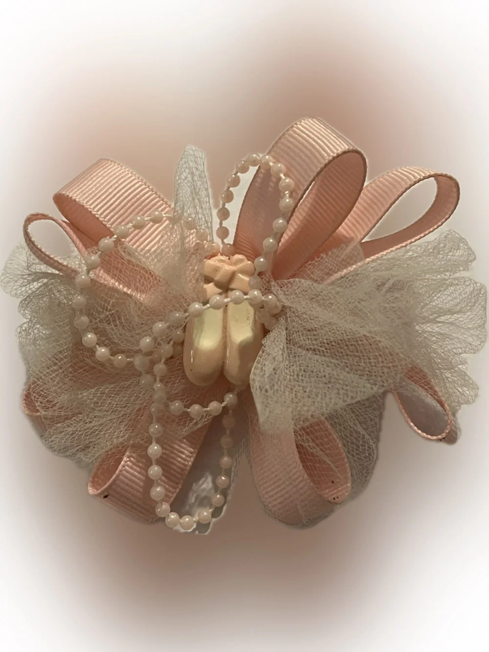 Pink Ribbon Tulle Beads Ballet Slippers Decorative Hair Clip Barrette Handmade
